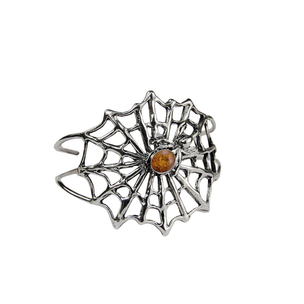 Sterling Silver Spider Web Cuff Bracelet With Amber